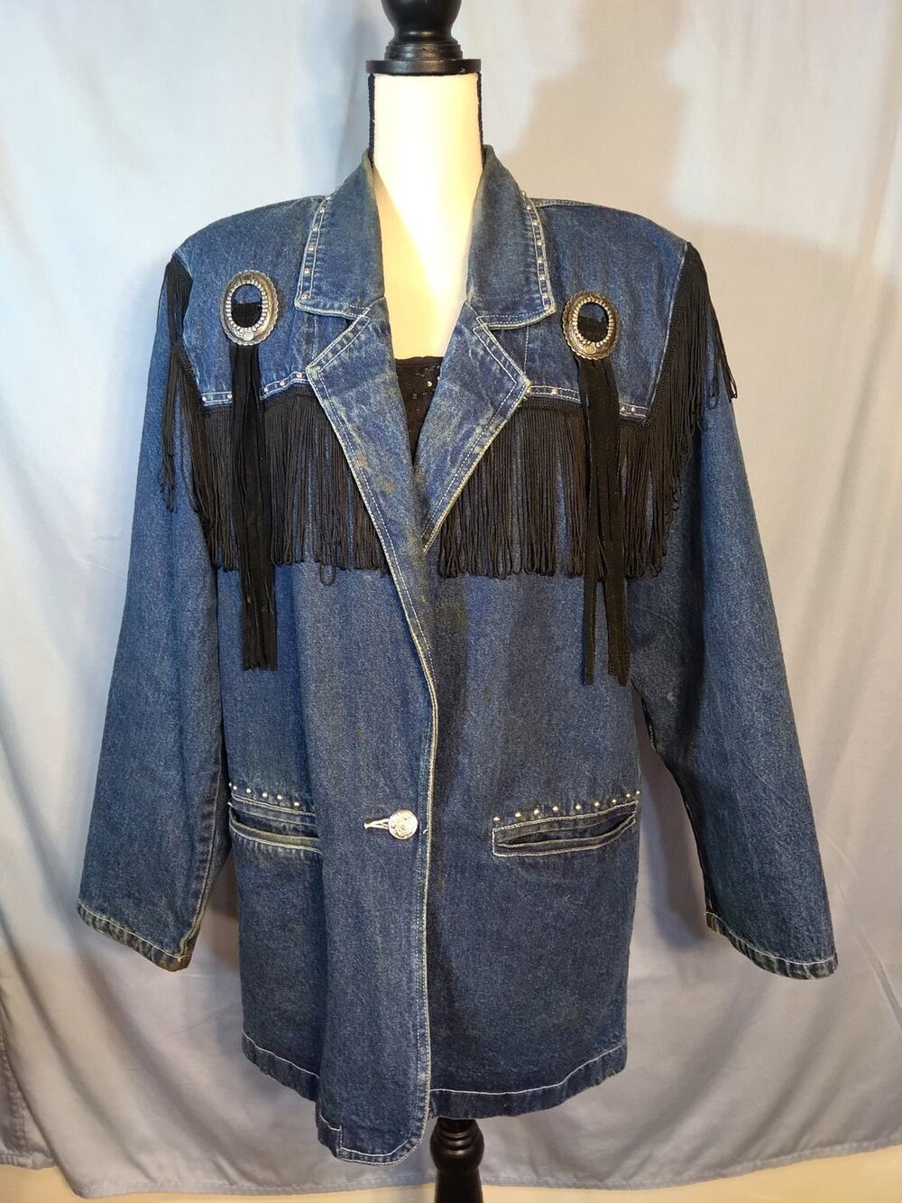 Vintage 80s Next Move Denim Jacket With Fringe